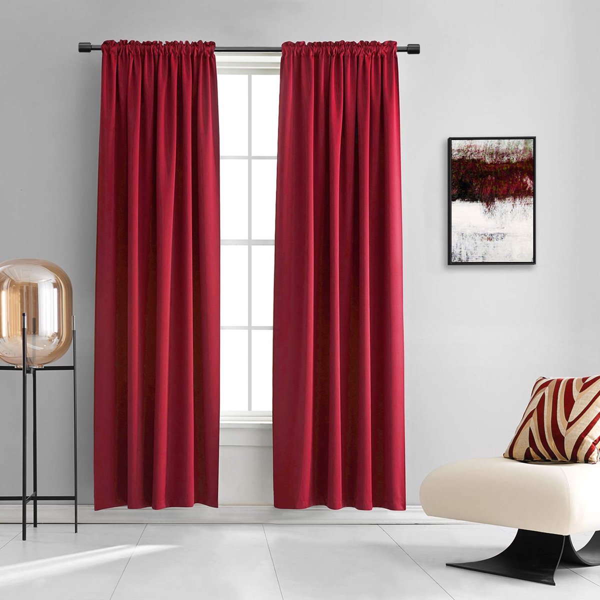 Gordijnen voor ramen, 2 panelen, 107 cm, 2 stuks, 107 cm, breed, 84 inch, rood, chili