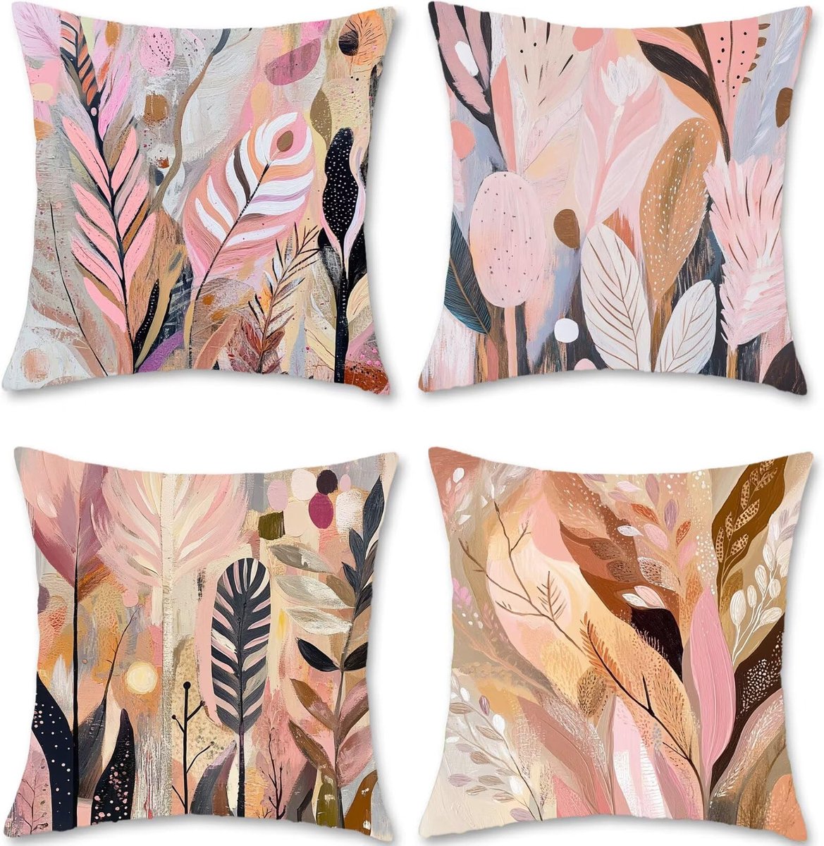 80 x 80 cm, roze, fluweel, bankkussen, sierkussen, set van 4 kussenslopen, vierkant, voor Halloween, woonkamer, slaapkamer, balkon, decoratie, S1-413