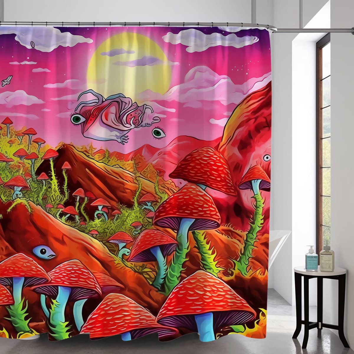 Boho Mushroom Skull Animal Sun Moon Floral Douchegordijn, Kunst Decor Waterdicht Stof Douchegordijn voor Badkamer Set met Haken