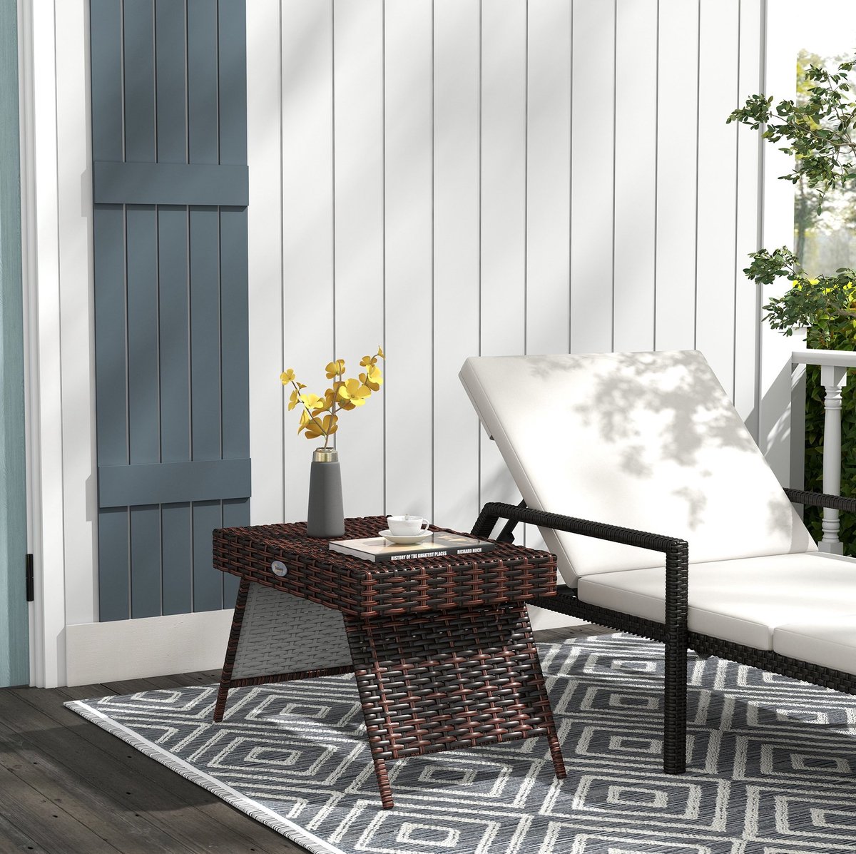 MEUNIQ inklapbare rattan bijzettafel voor tuin en balkon 60x41x41 cm, waterbestendige tuintafel voor terras, veranda of camping, bruin