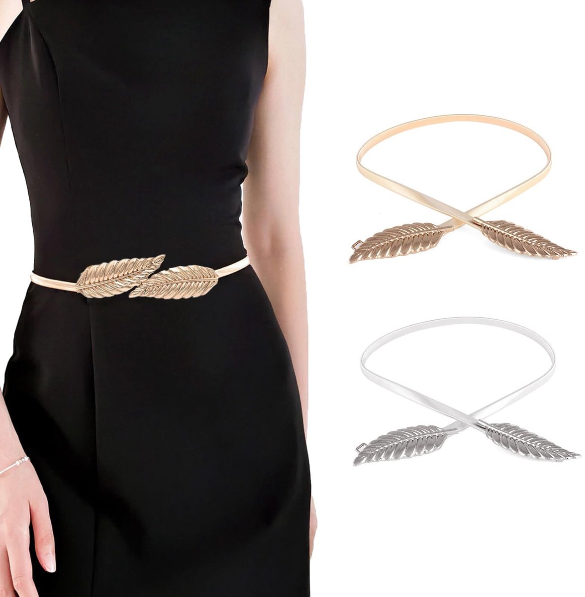 Dailygoods- Stretchriem Modieus en Elegant - Tailleband Elastiek - Stretch Riem Dames - Verstelbaar 60-80 cm - Duurzaam Elastisch Metaal - Essentieel Accessoire