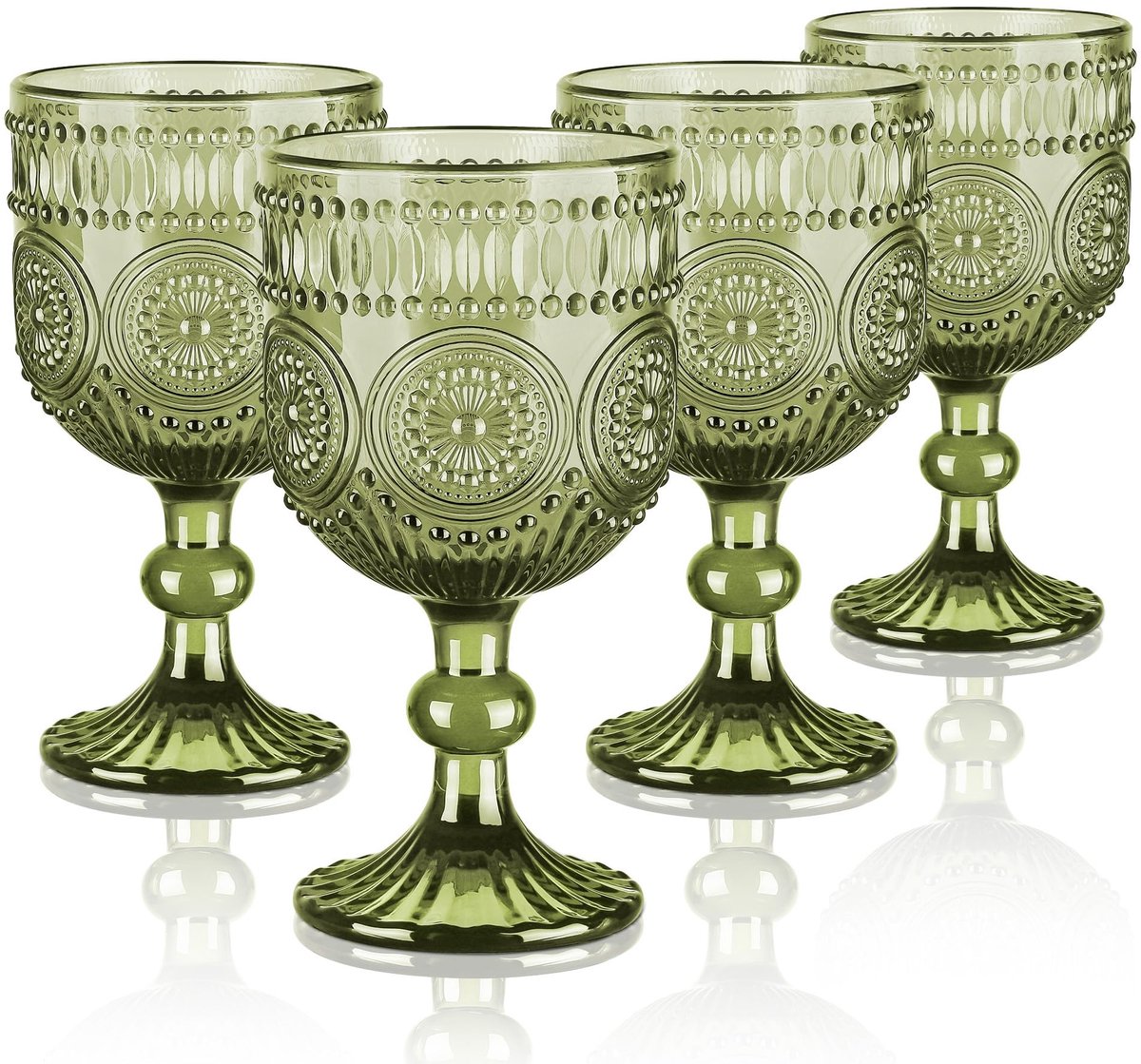 Dailygoods- Wijnbeker 350 ml - Vintage Glazen - Zware Stengel - Set van 4 - Vaatwasmachinebestendig - Luxe Zonnebloem Reliëf - Wijnglas
