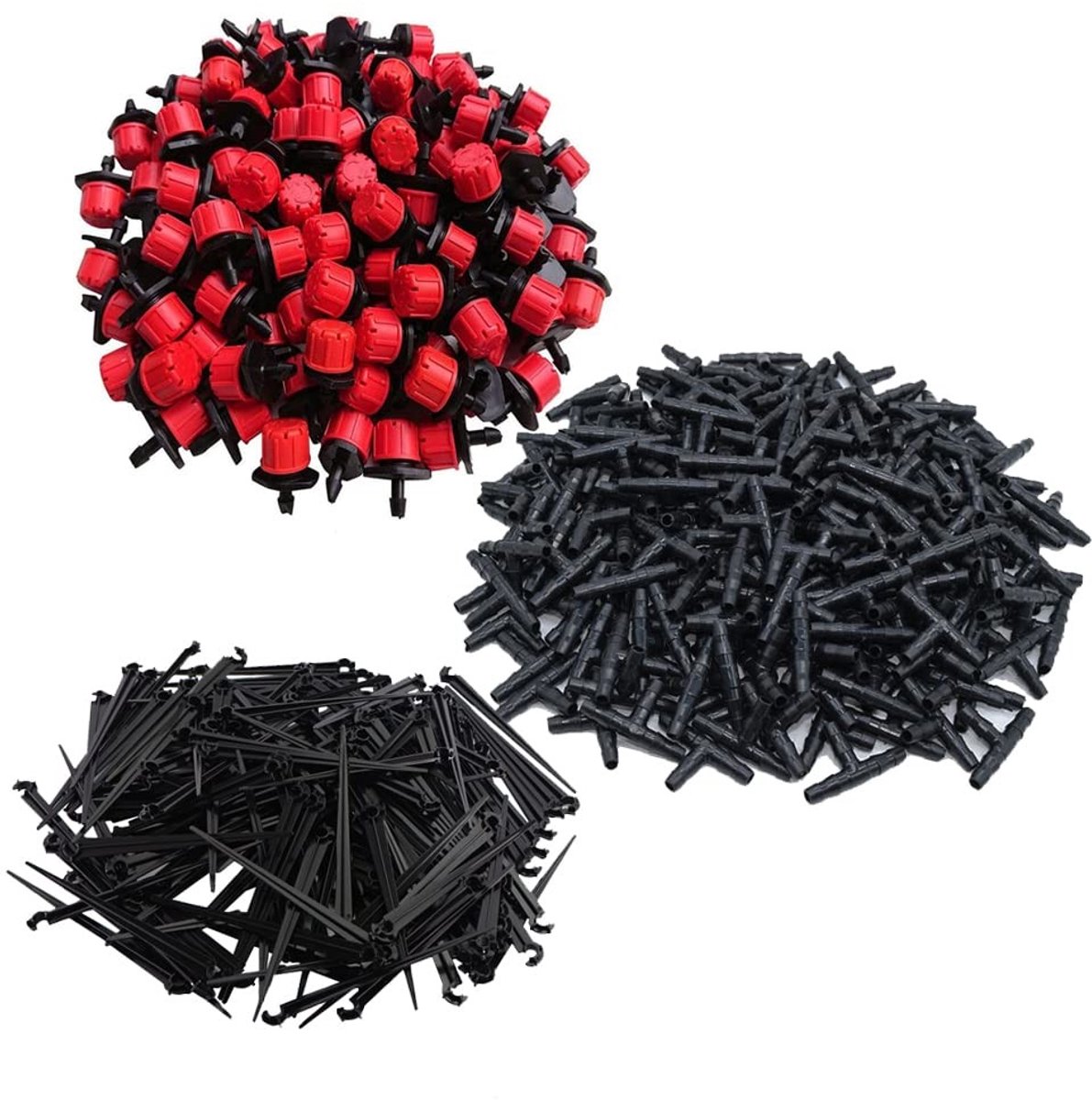 Dailygoods- Druppelirrigatieset 300 Stuks - Tuinbewateringssysteem - Verstelbare Micro-irrigatie - Druppelsproeiers/T-pijpen - Slangsteunpalen - Hoogwaardig PP-Materiaal - Tuinirrigatie