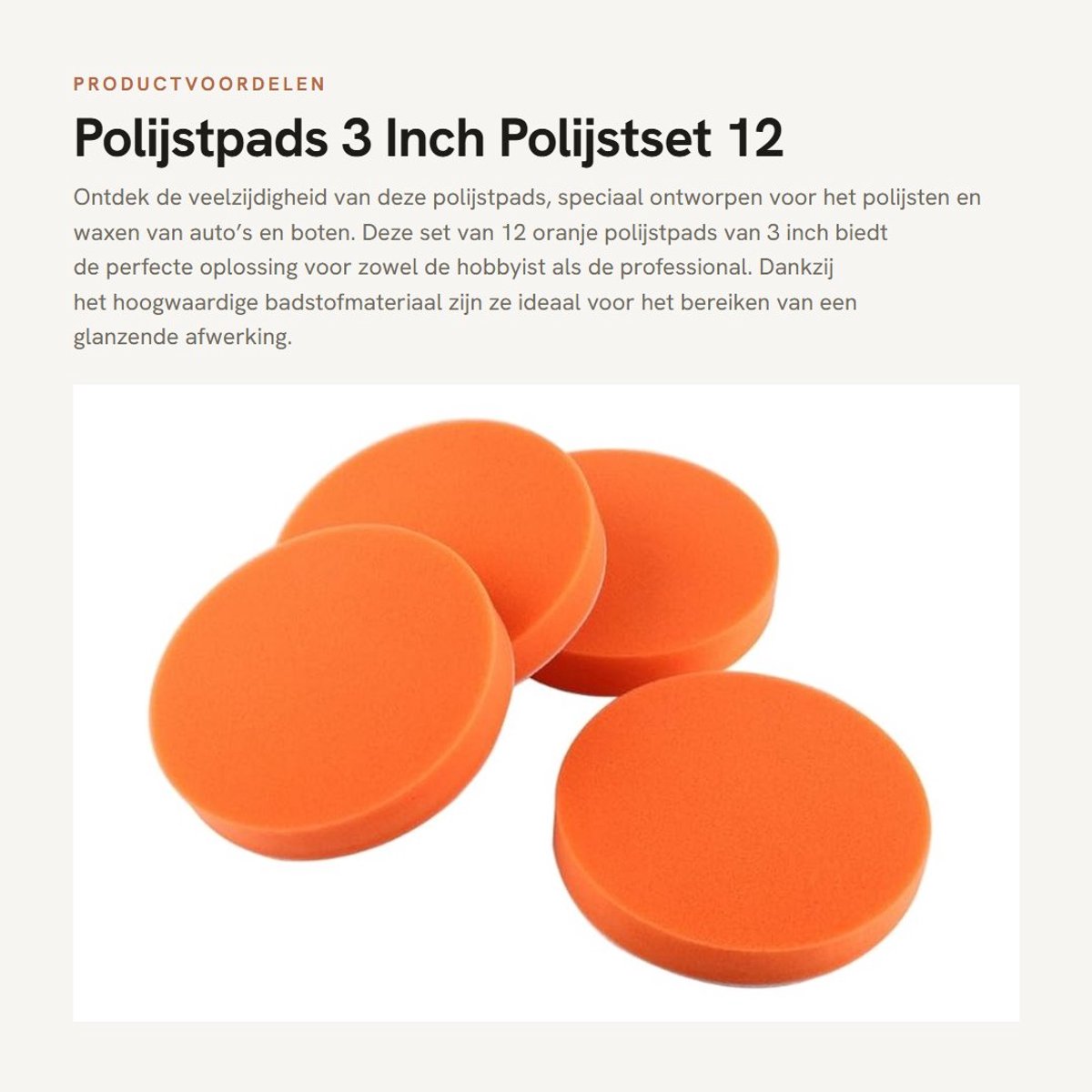 Dailygoods - Polijstpads 3 Inch - Polijstset 12 Stuks - Voor Auto en Boot - Oranjekleurig - Polijstspons - Inclusief Handgreep - Geschikt voor Haakse...