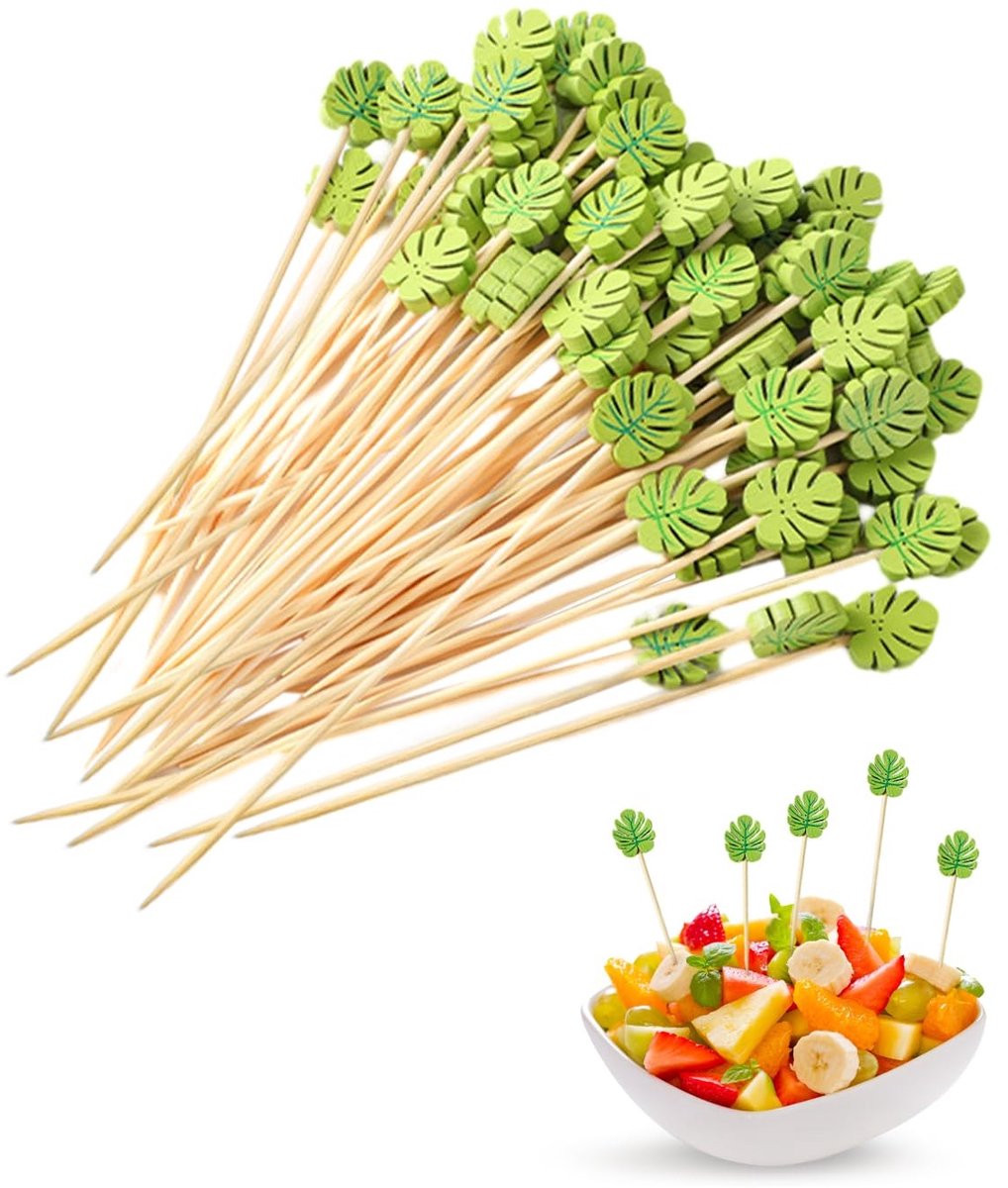 Dailygoods- Cocktailspiesen 100 stuks - Bamboe - Bladstijl - Creatieve Tandenstokers - Feestaccessoires - 13 cm - Veilig en Sterk