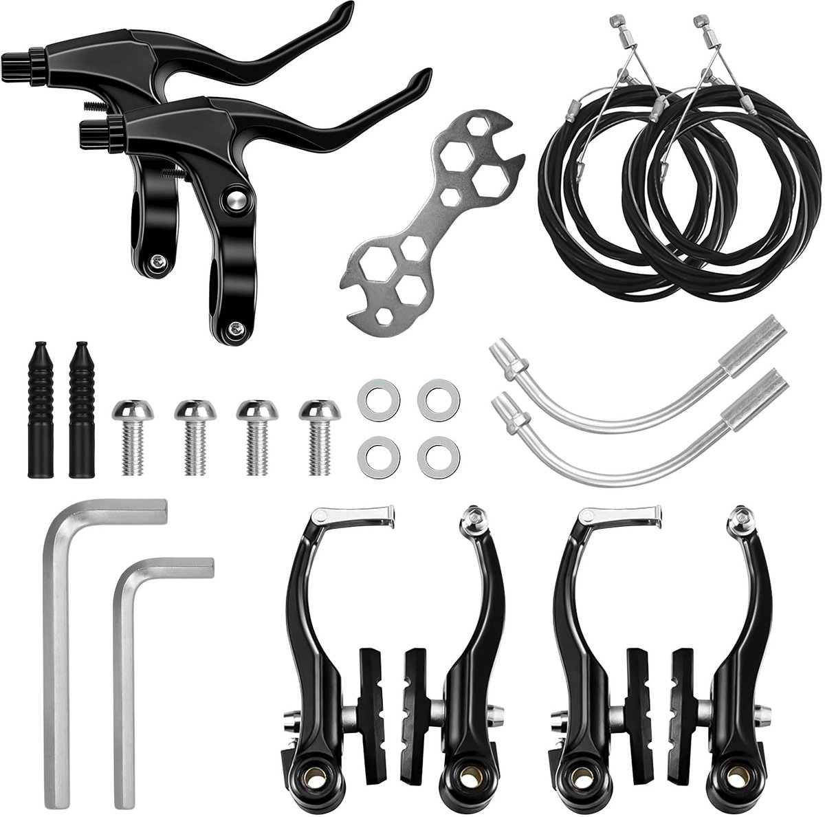 Dailygoods- Fietsremmen Set - Zwarte V-Brake Remmen - Universele Aluminium Remmen - Complete Remkabels - Remhendel Kit - Geschikt voor de Meeste Fietsen - Remset