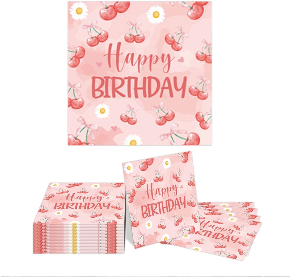 Dailygoods- Servetten 20 Stuks - Papieren Servetten - 2-Laags - Strik Kers Thema - Feestdecoratie - Zomer Fruit Ontwerp - Roze - Feestservetten
