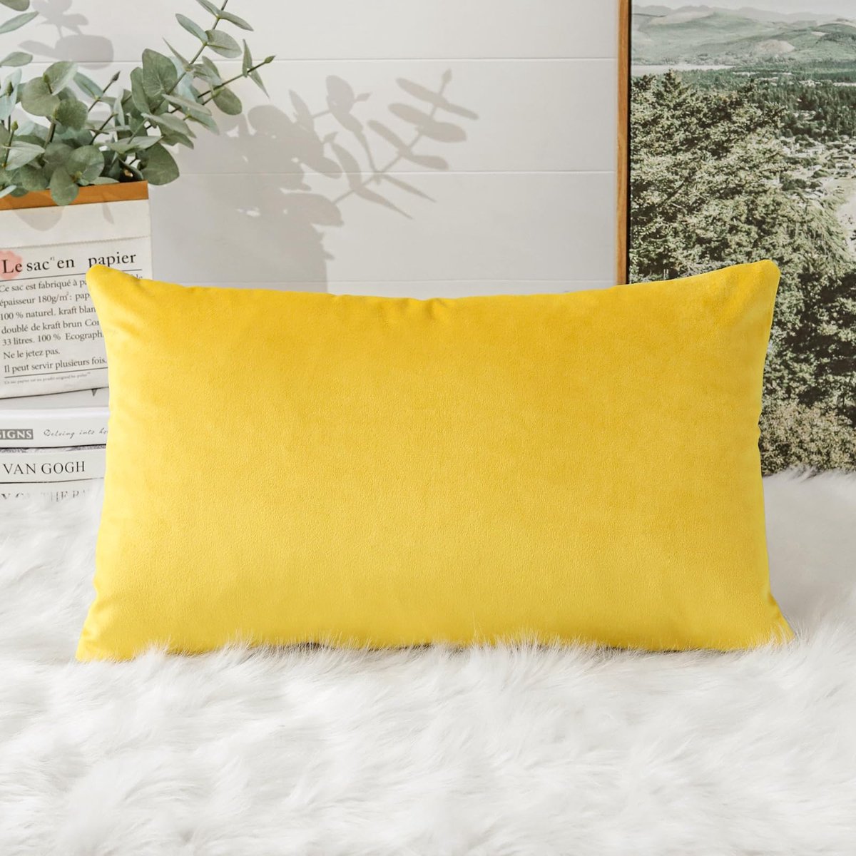 fluwelen kussenhoezen, decoratieve kussenhoezen, zachte effen kussenhoezen voor bank, sofa, slaapkamer en auto, 30 x 50 cm, goudgeel
