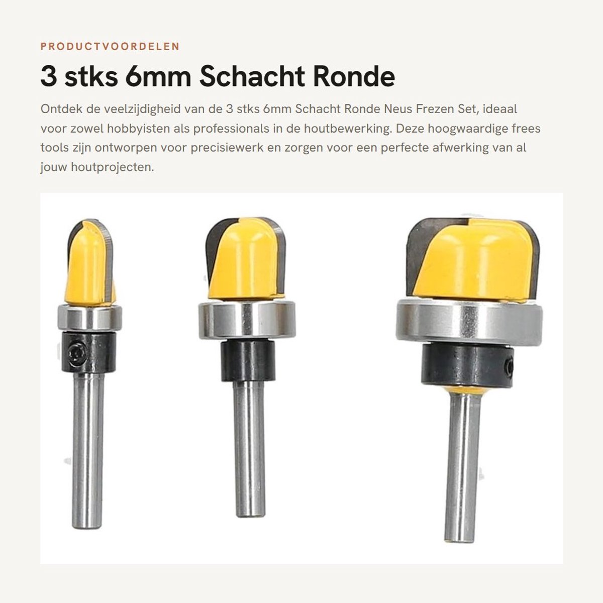 Dailygoods- Frezen Set 3 Stuks - Ronde Neus Frezen - Houtbewerking - Router Bit - Hoge Sterkte - Slijtvast Materiaal - Houtfrees