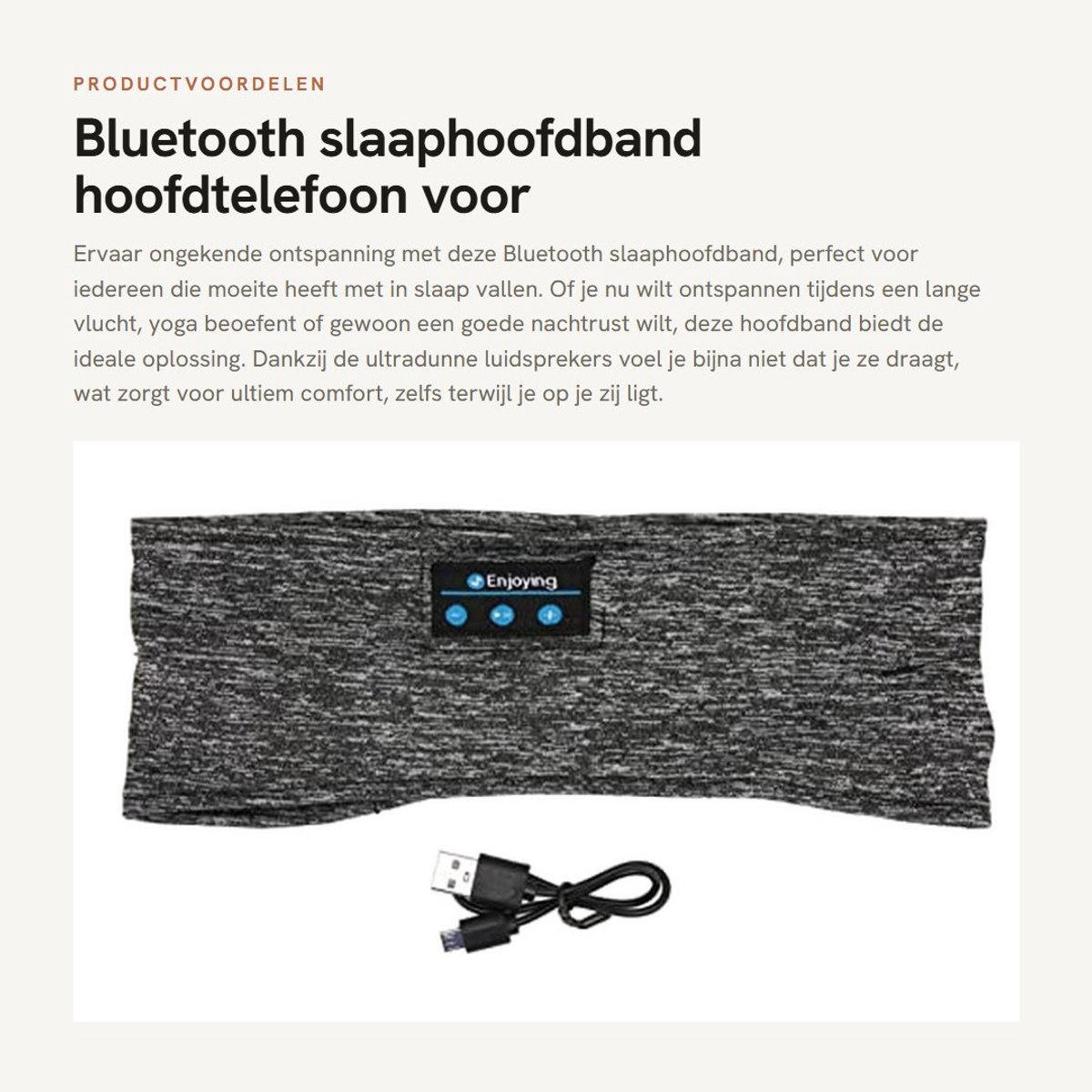 Dailygoods - Bluetooth slaaphoofdband - hoofdtelefoon voor slapen - ultradunne luidsprekers - verstelbaar ontwerp - voor yoga en training - ideaal voo...