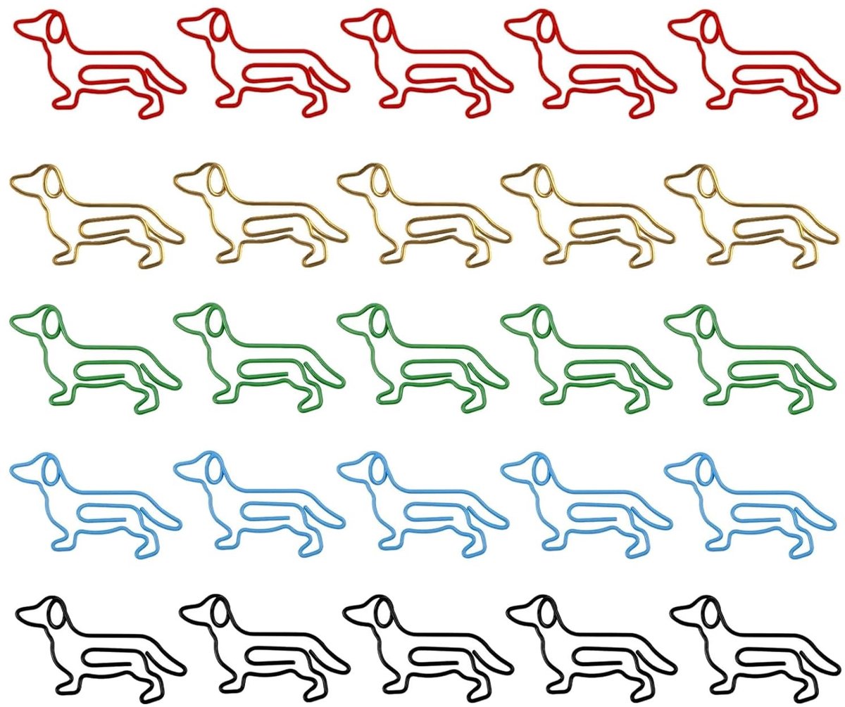 Dailygoods - Paperclips, hond, decoratie, paperclips, set, papierklemmen, metaal, nietjes (50 stuks, vijf kleuren)