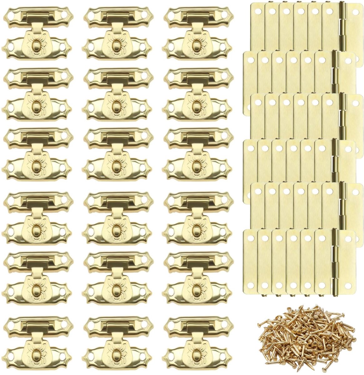 Dailygoods - 16 sets Retro Decoratieve Haspen, Doos Grendels en Scharnieren Met Antieke Schroeven, Kleine Scharnieren