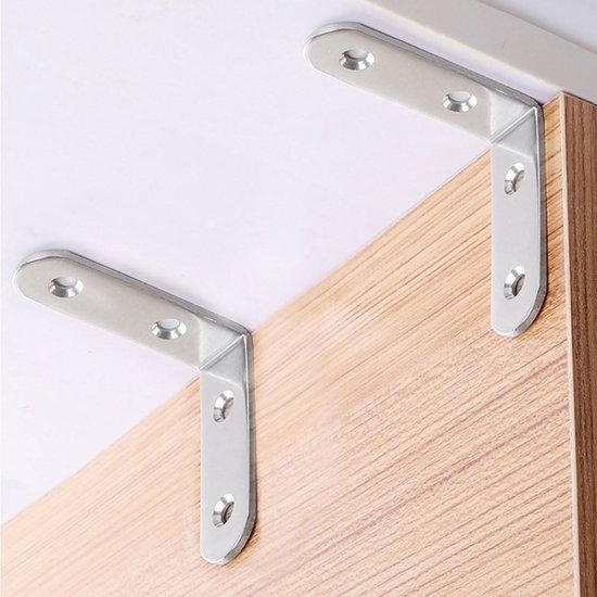 20 stuks hoekbeugels roestvrijstalen hoekbeugels, 90 graden hoekbeugel met 80 schroeven, metalen beugels voor het bevestigen en repareren van houten meubels (zilver, 50*50*20mm) — afbeelding 5