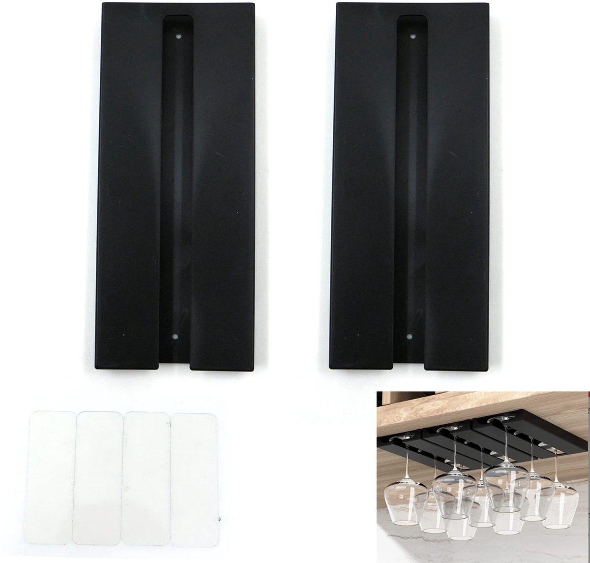 wijnglashouder, exquisiet, boren niet nodig, grote capaciteit, flessenhouder, voor bar, keuken, wijnkast, wijnglascollectie (zwart, 2 stuks)