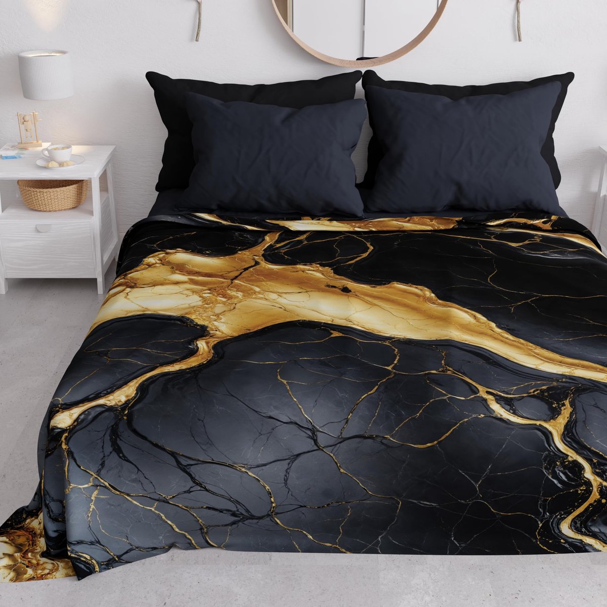 Sprei voor eenpersoonsbed, lente en zomer, lichte deken voor eenpersoonsbed, beddengoed van zwart marmer, 100% Made in Italy