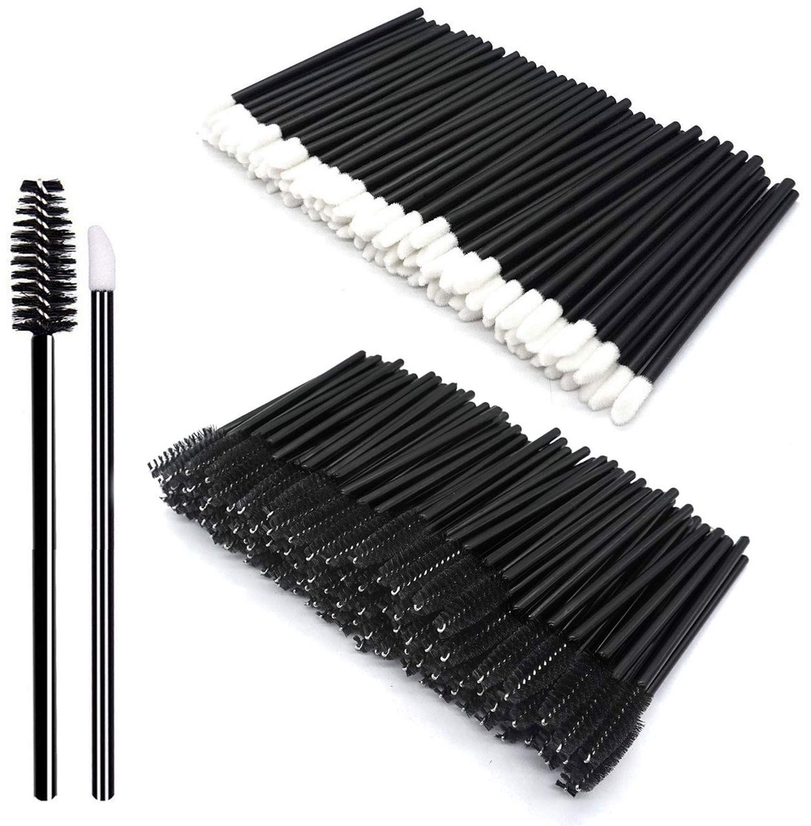 200 stuks wegwerp wimperborstels, draagbare zwarte make-upkwastenset (lippenkwast, wegwerp-wimperborstel) voor dagelijkse activiteiten (zwart)