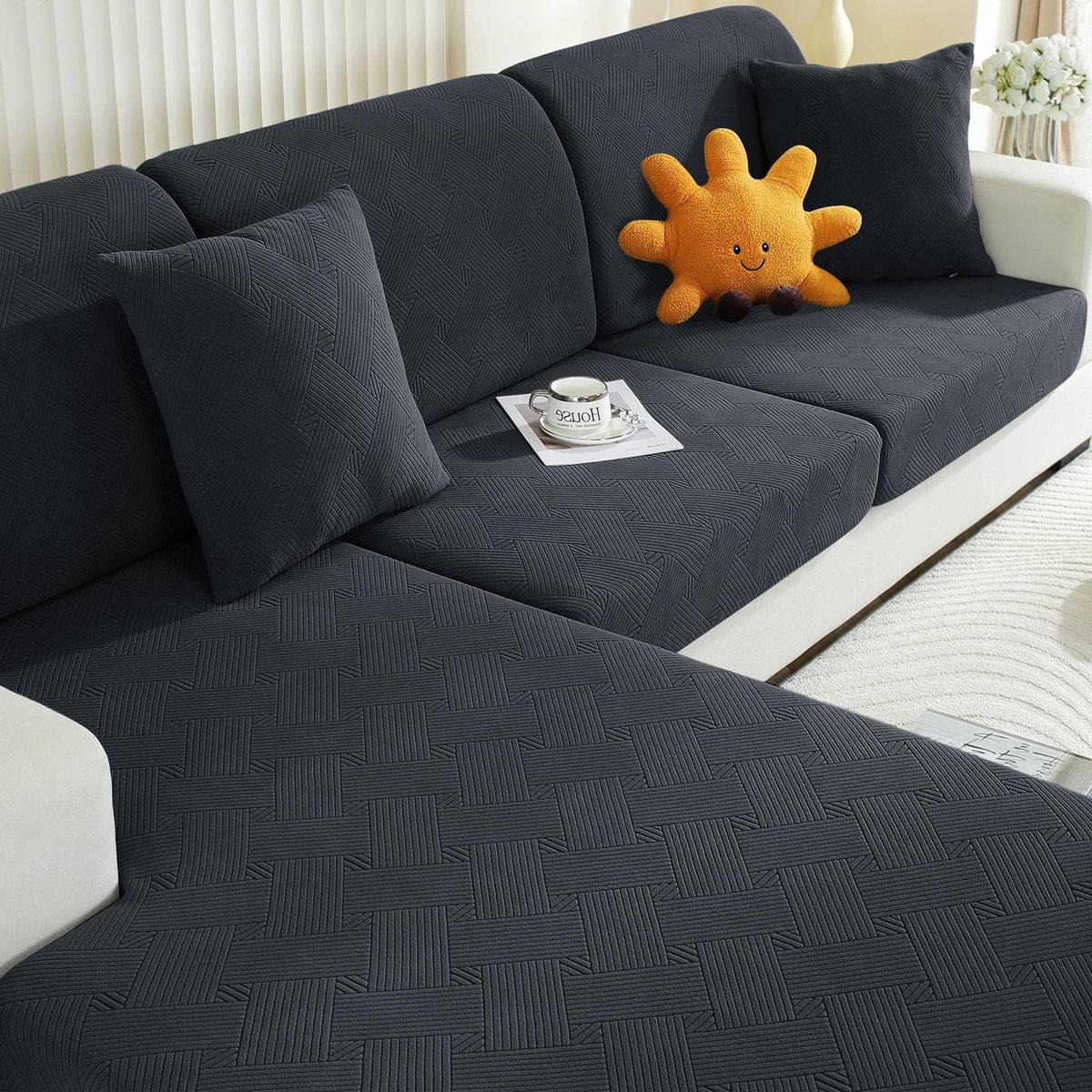 Elastische Sofa Stoelhoes, Universele Sofa Kussenhoes, Sofa Zitkussen Hoezen, Hoes Voor Bankkussens, Sofa Kussenhoezen Meubelbeschermer Hond (Chaiselongue+1 Plaats*2, Grijs)