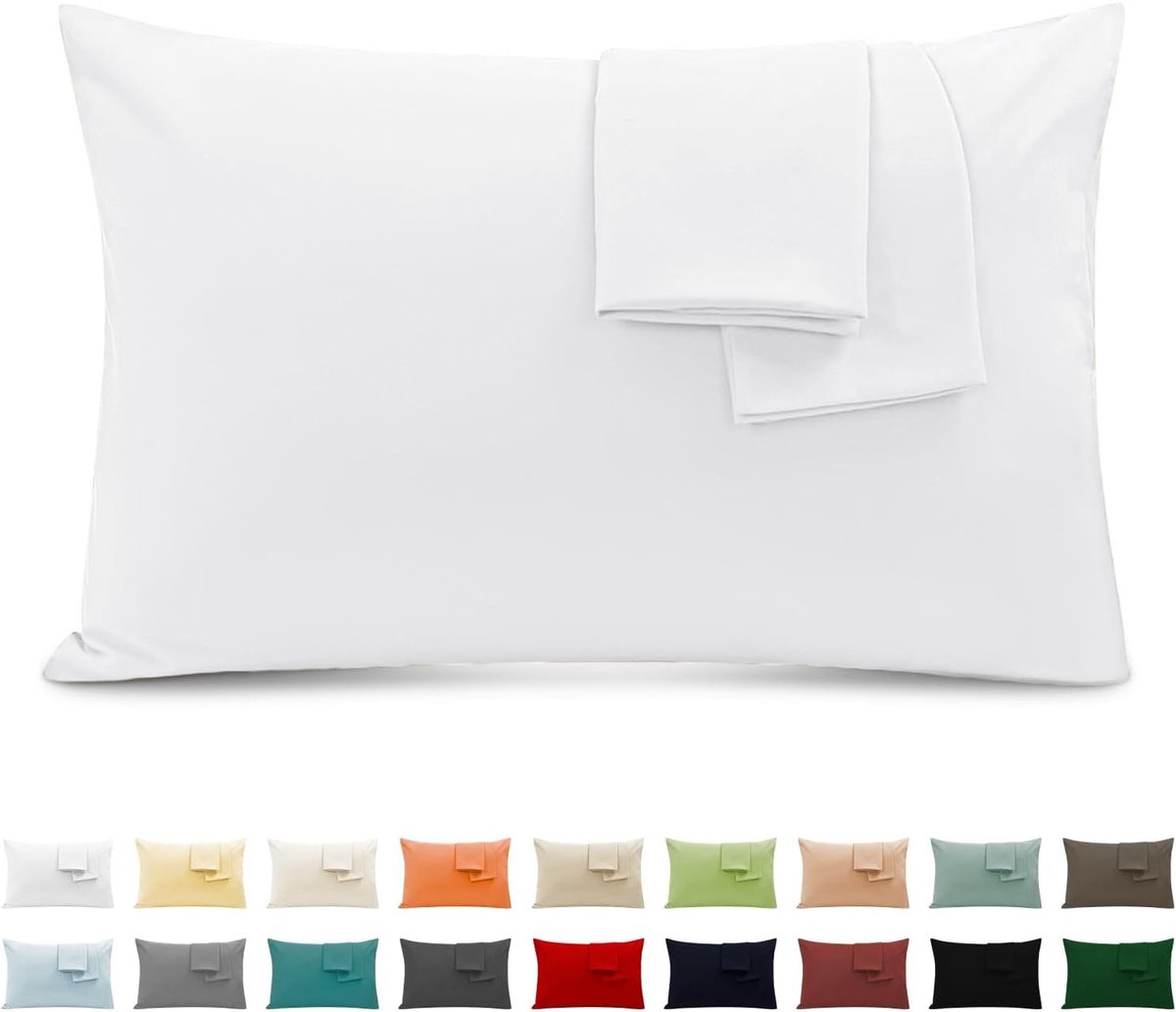 Set van 1 kussensloop, 100% katoen, 45 x 150 cm, 1 stuk, superzacht premium jersey hoofdkussensloop, wit