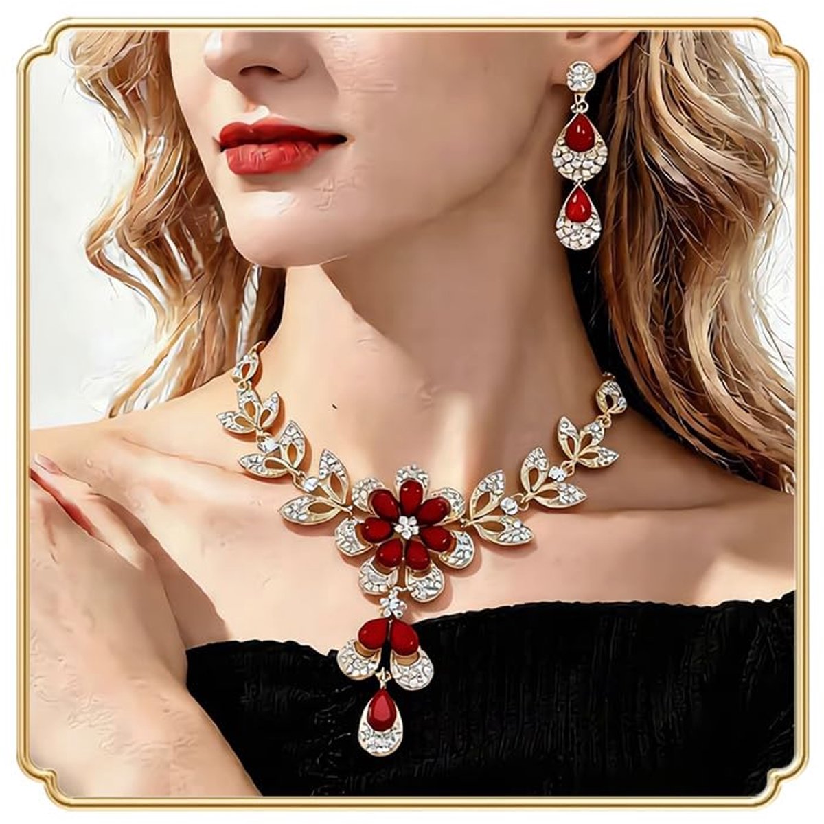 Kristallen Bloem Ketting Oorbellen Sets Bruids Bruiloft Sieraden Sets Bloemen Teardrop Rhinestone Dangle Oorbellen Ketting voor Vrouwen Bruid Bruidsmeisjes