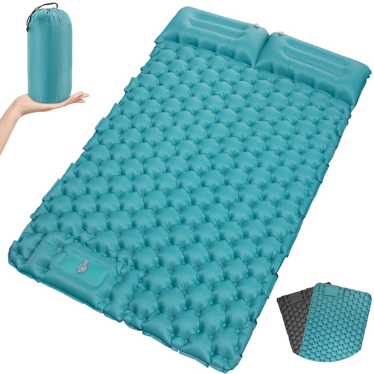 Camping isolatiemat voor buiten, waterdicht, outdoor, met voetperspomp, voor 2 personen, ultralicht luchtmatras, outdoor, campingmatras, opblaasbare waterhangmat