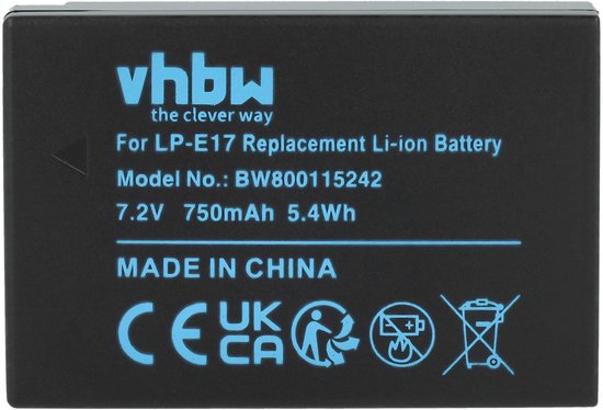 Camera accu compatibel Canon LP-E17 7,2V Lithium-ion 750mAh reserve batterij zonder originele chip
