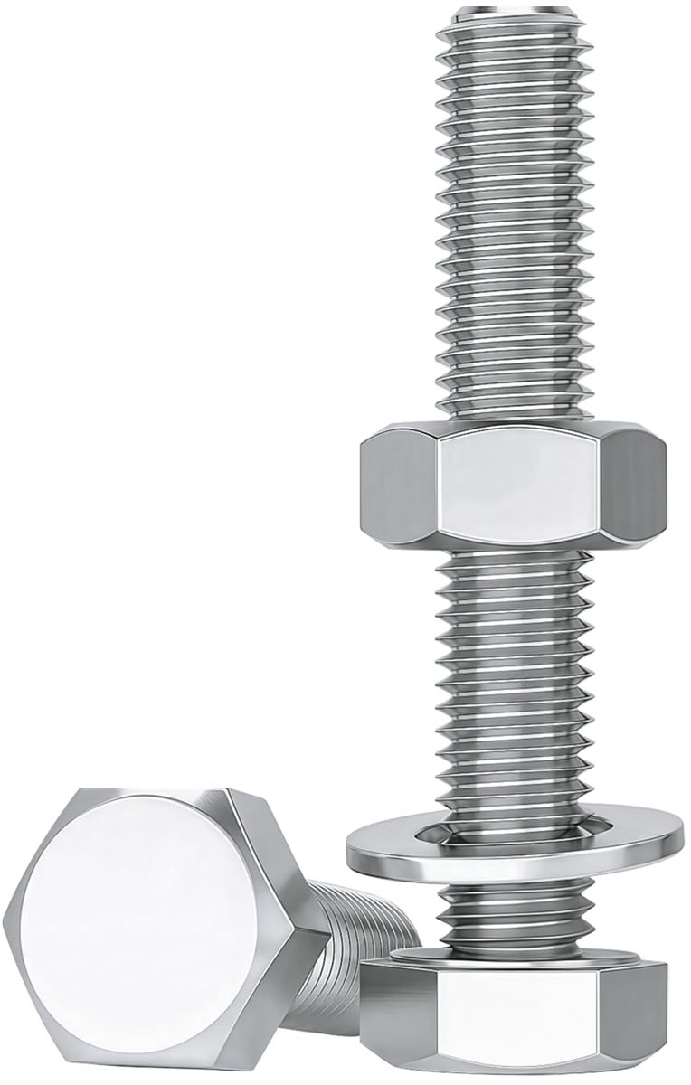 M10 x 80 mm zeskantschroeven bouten en moeren set roestvrij staal A2 V2A schroevenset M10 machineschroeven sluitringen assortiment kit, 10 stuks, DIN933 / DIN934 / DIN125