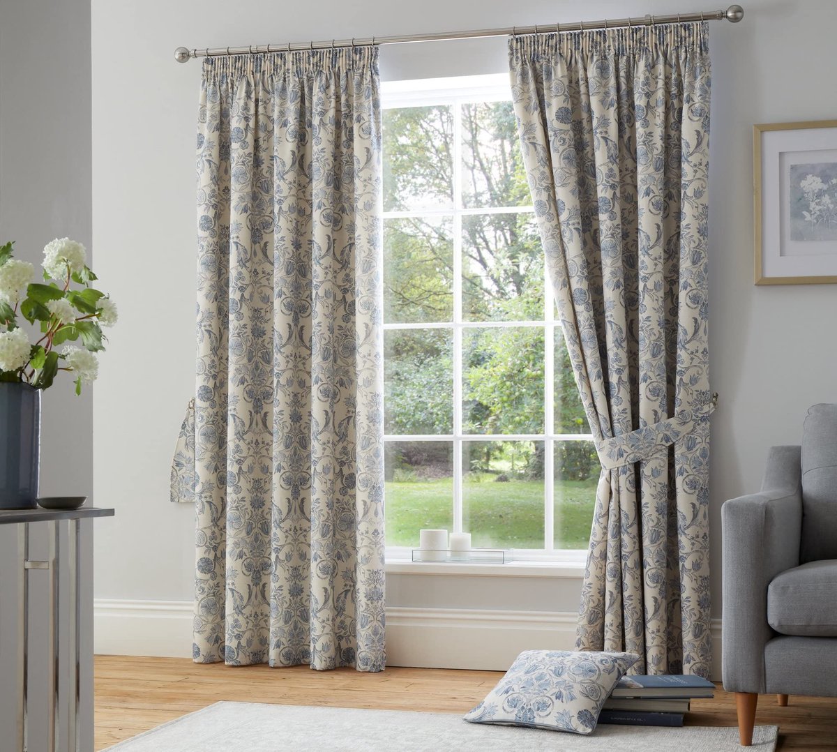& Drapes Design - Averie - Paar potloodvouwgordijnen Gordijn met strikruggen - 46'' breedte x 54'' druppel (117 x 137cm) in blauw