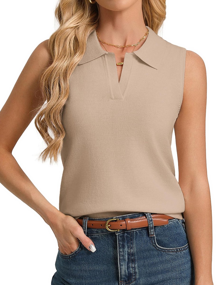 Kasin Dames mouwloze wolmix gebreide tops polokraag trui vest Caual lichtgewicht lente zomer tops