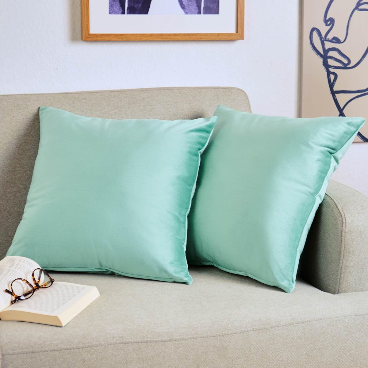 Set van 2 kussenslopen 30x50 cm fluweel, luxe kussensloop van fluweel, zachte kussenhoes fluweel, Summer Green - groen