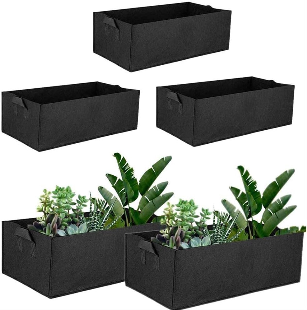 5 Pack Rechthoekige Tuin Groei Zak Vilt Planter Zakken Vierkante Planten Container Stof Potten Met Handgrepen Outdoor Indoor Tuin Groeiende Pot Voor Bloemen Groenten Tomaten Aardappelen 60*30*20cm