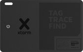Zwarte Xtorm Wallet Tag met aan/uit-symbool en 'TAG TRACE FIND' opdruk.