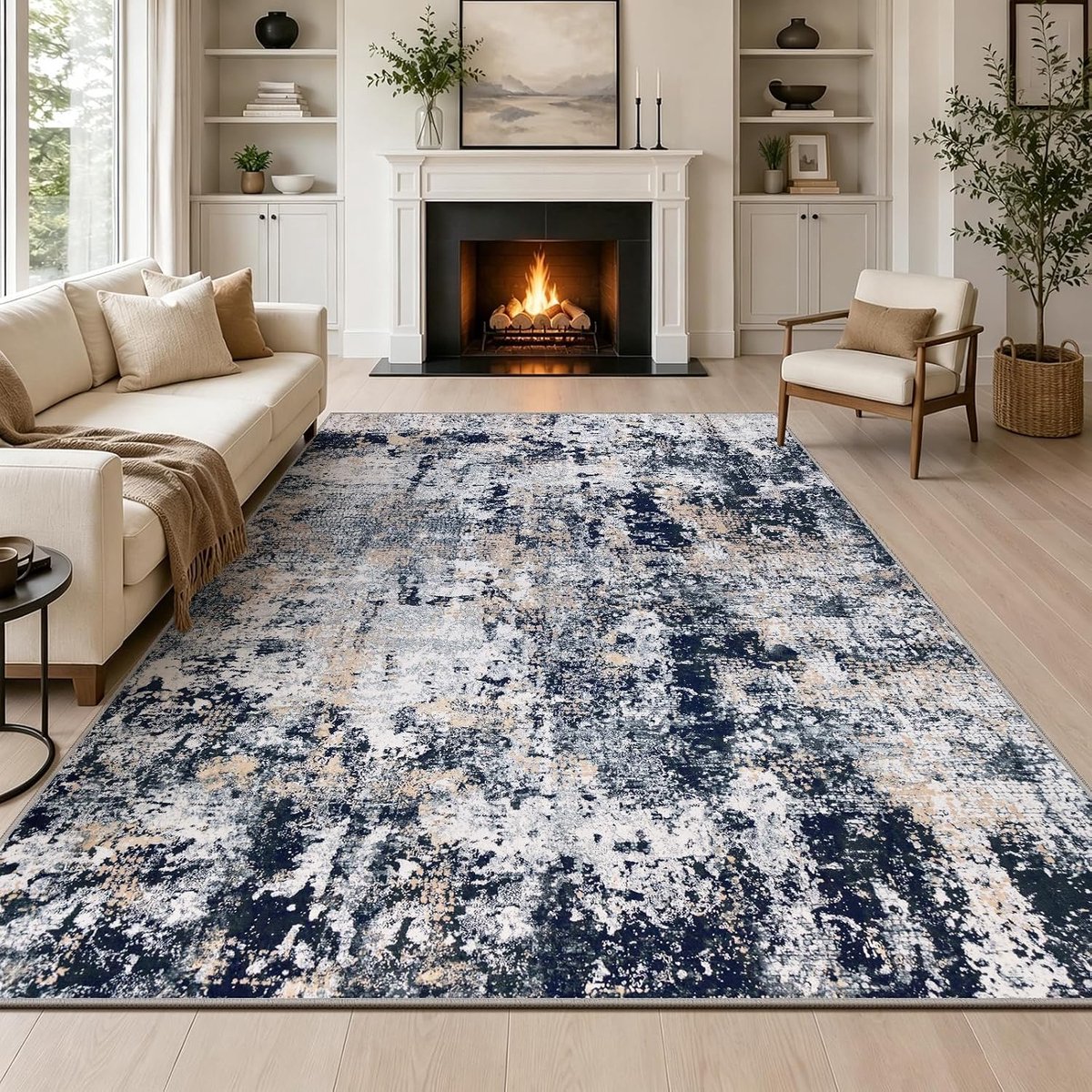 Blauw Abstract Vloerkleed voor Woonkamer 160x230cm, antislip, kortfluweel, kunstwol, wasbaar, minimalistisch, bedmat, vloerkleden voor woonkamer, slaapkamer, kantoor