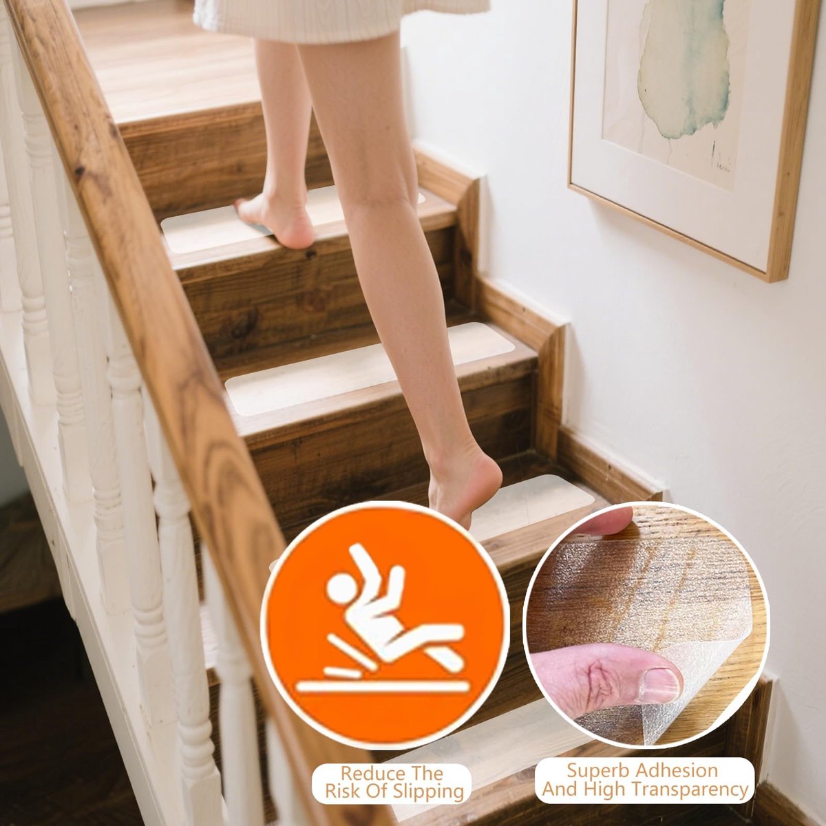 Antislipmat Transparante Antislipstrips voor trappen Zelfklevende trapmatten Antislip interieur Antislipstrips Trap Waterdicht voor houten treden, vloer-15x60cm