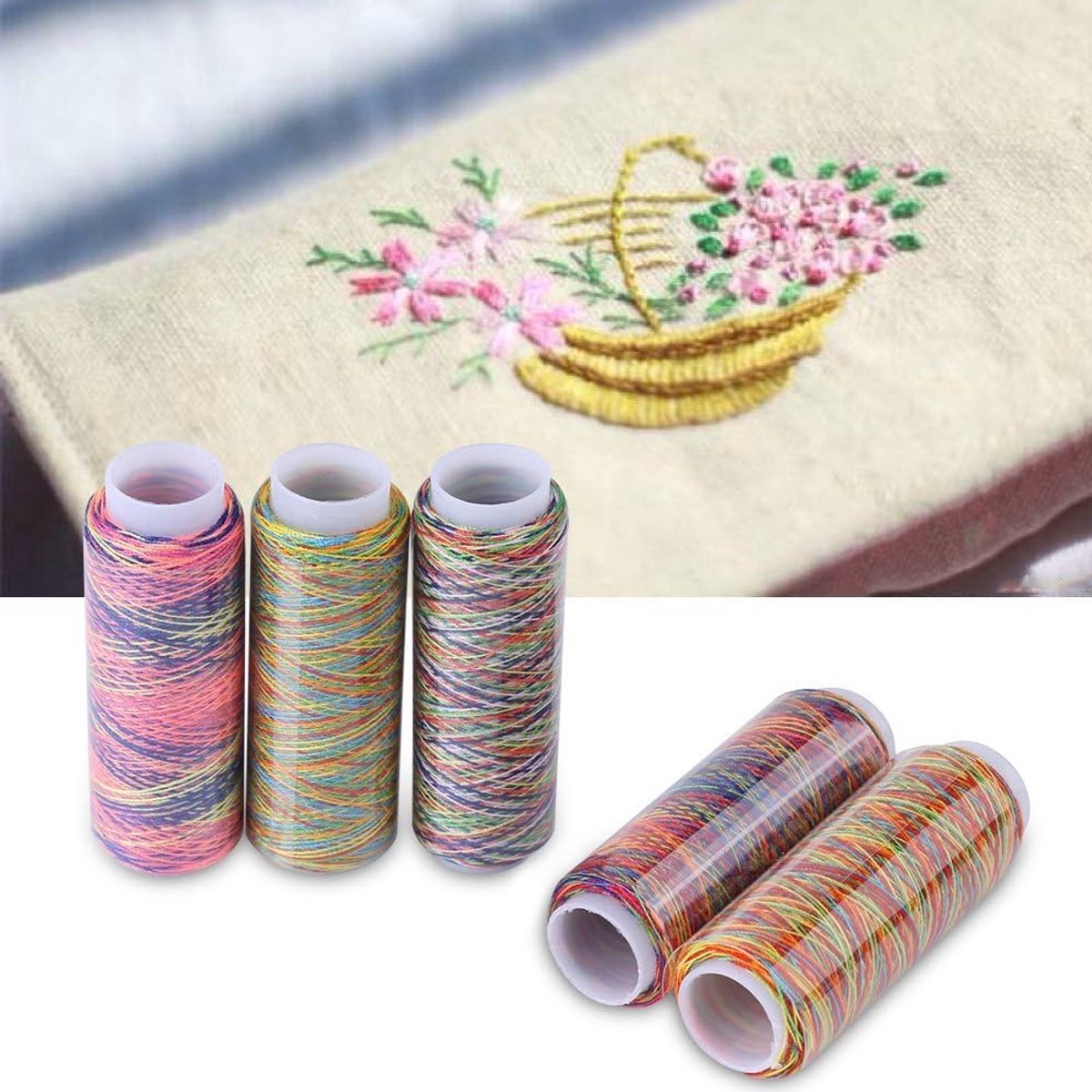 Polyester Multicolor Kleurverloop Naaigaren, Handige Spoelen voor Naaien, Borduren en Quiltwerk, 5 stuks