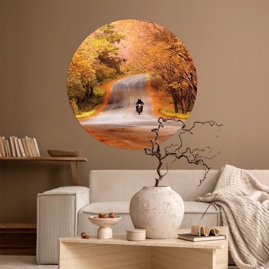 WallCircle® - Behangcirkel 100x100 cm - Muurstickers Motor - Weg - Herfst - Muurcirkel woonkamer - Wandcirkel slaapkamer - Kamer decoratie zelfklevend - Muurdecoratie accessoires XXL