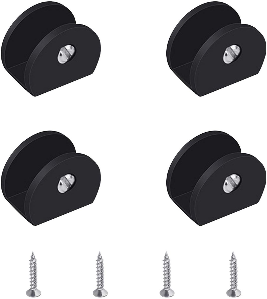 4 stuks verstelbare halfronde glazen plankbeugels van aluminiumlegering glasklemmen, wandmontage, zwarte glashouder, ondersteunt montagebeugel voor 6-8 mm dikke glazen planken