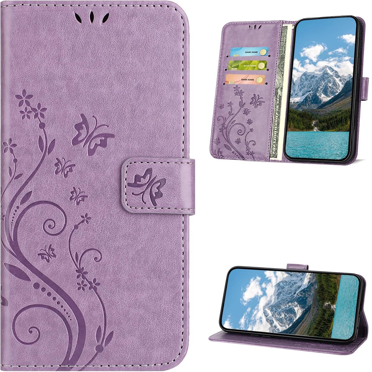 Beschermhoes voor Xiaomi Redmi Note 11 4G / Note 11S, Retro Design PU leren Portemonnee [kaartsleuven], Flip Wallet Telefoonhoesje voor Xiaomi Redmi Note 11 4G / Note 11S, Lavendel