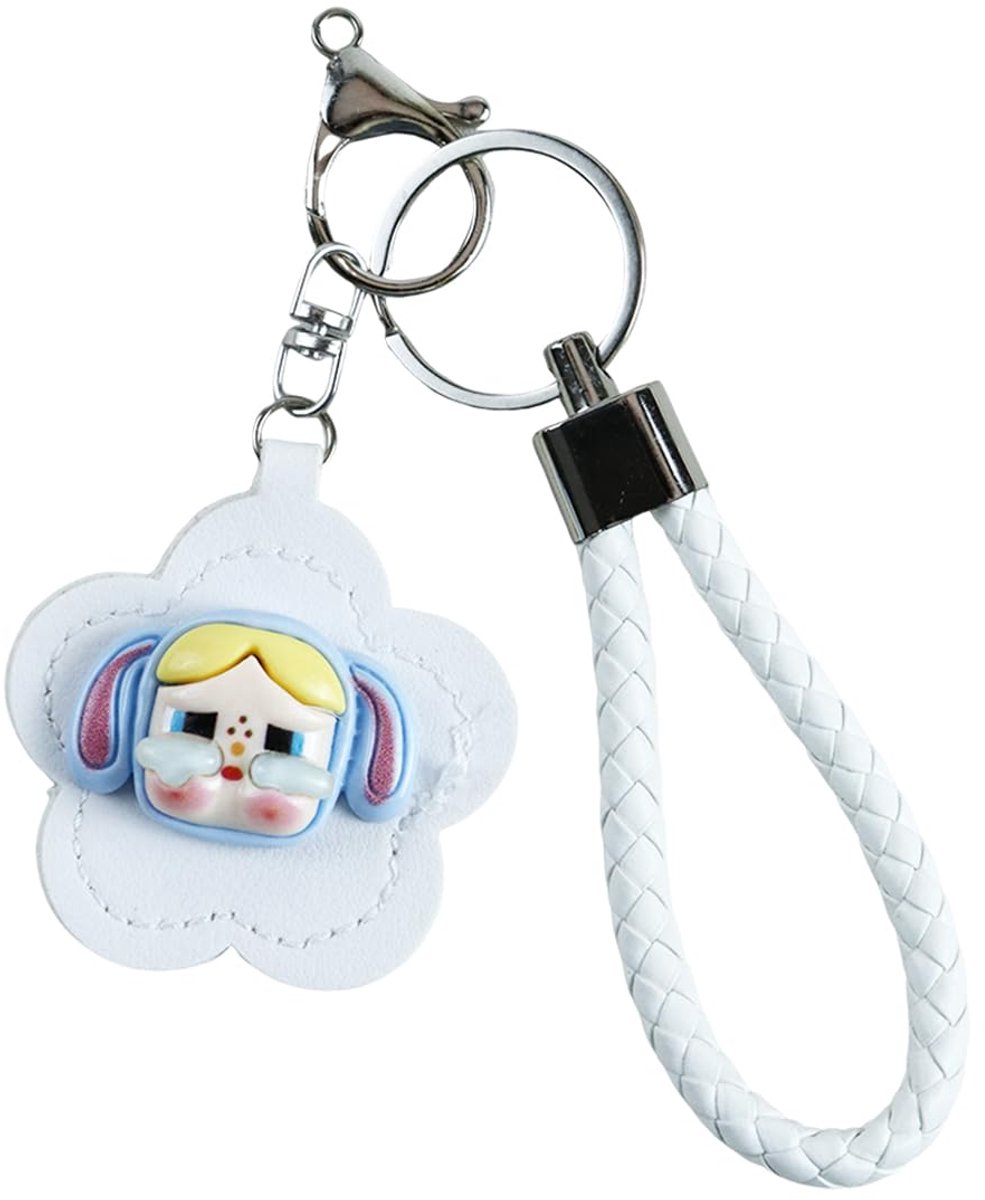 Sleutelhanger van microvezelleer, autosleutelhanger, met mini-spiegel, wit