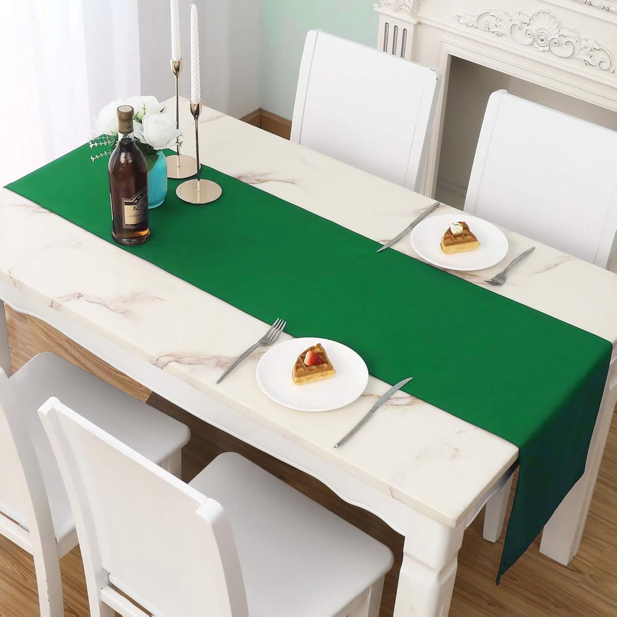 Tafelloper, tafellopers voor eettafel, 42 x 240 cm, gordijnen Elegently 250 g/m², groene tafelloper - tafellopers voor 8 tot 10-zits, ideaal voor kerstfeestdecoratie