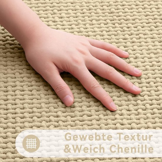 Chenille zachte badkamervloerkleed antislip wasbaar absorberend badmat badvloerkleed badkamervloerkleed douchemat voor badkamer, douche, bad - 60x90 cm, beige — afbeelding 2