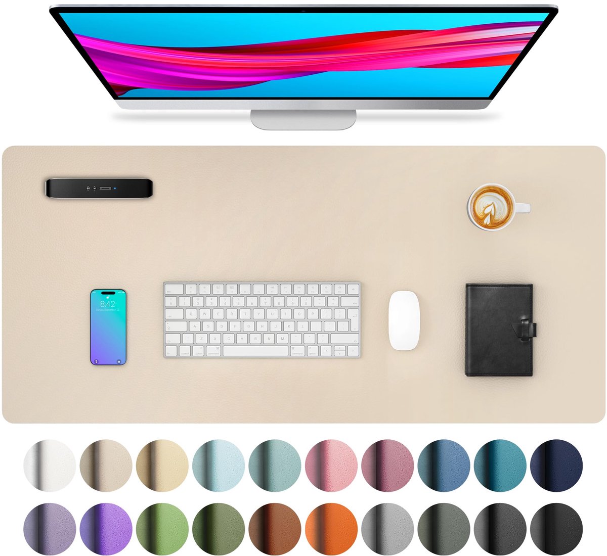 lederen bureaulegger, muismat,Antislip PU-lederen bureau-vloeipapier, laptop bureaublad, waterdicht bureau-schrijfblok voor kantoor en thuiswerk (80x40cm,Beige)