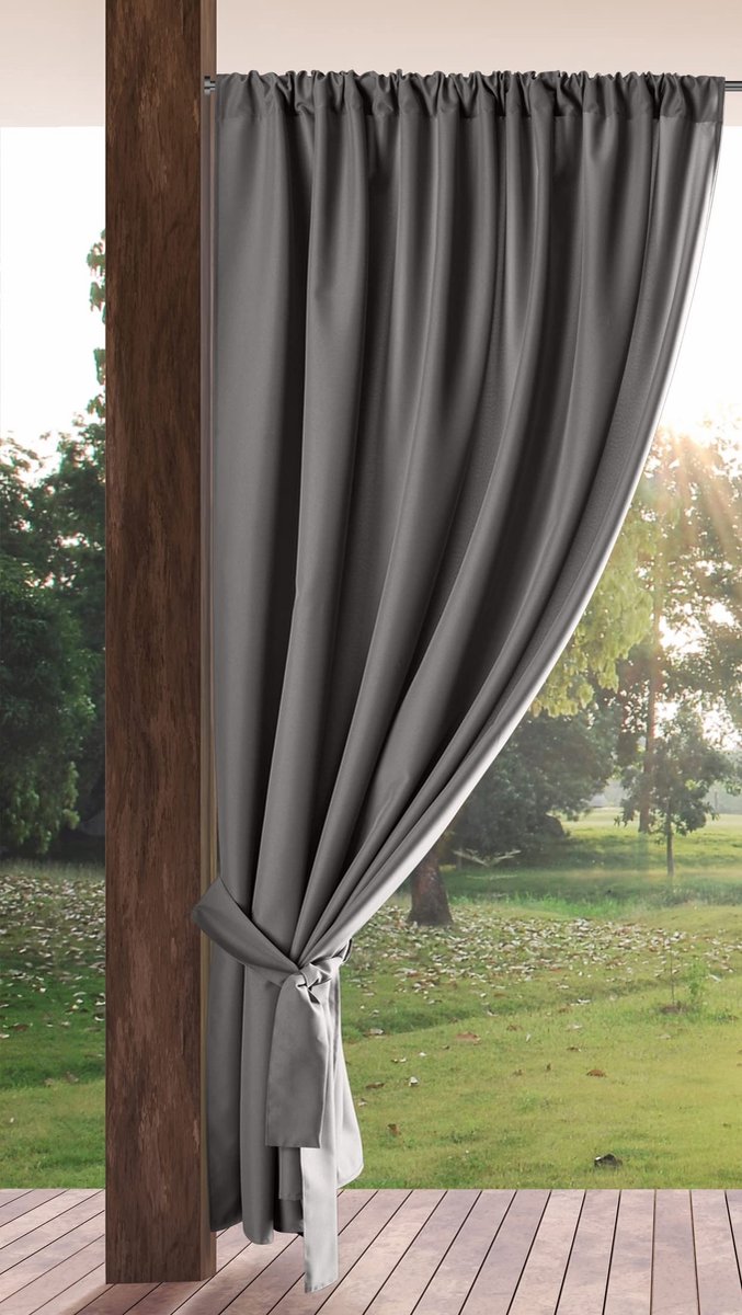 Tuingordijn met stangzakken, 1 stuk, zonwering, inkijkbescherming, winddicht, waterdicht, buitengordijn voor paviljoen, terras, pergola, balkon, 155 x 200 cm, donkergrijs