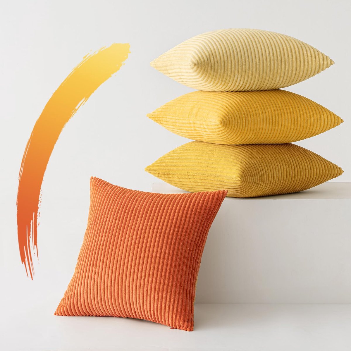 Set van 4 kussenslopen, herfstdecor, corduroy fluweel, kussenhoezen, kussenovertrek voor bank, sierkussen, zacht, voor bank, slaapkamer, woonkamer, kantoor, 45 x 45 cm, oranje serie