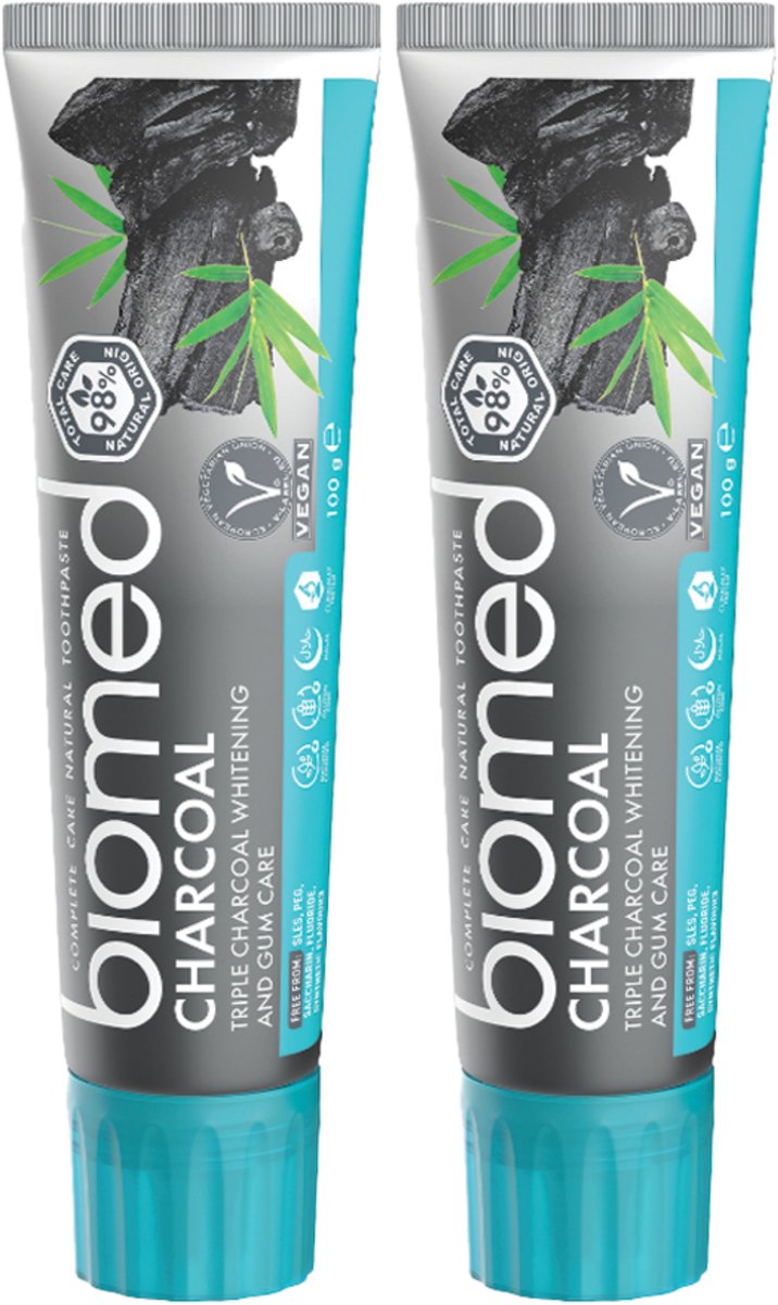 BIOMED Charcoal - Tandpasta - Witte tanden, Actieve kool, Fluoride vrij, 2-pack