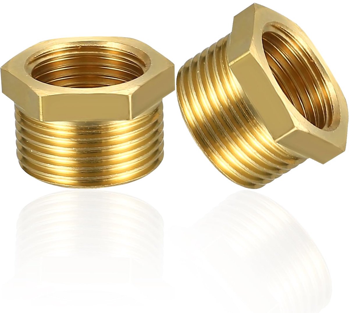 SnelShoppen - 2 Stuks Messing Reducer 1 Inch naar 1/2 Inch Adapter - Fitting met Mannelijke en Vrouwelijke Draad voor Waterleidingen - Eenvoudig te In