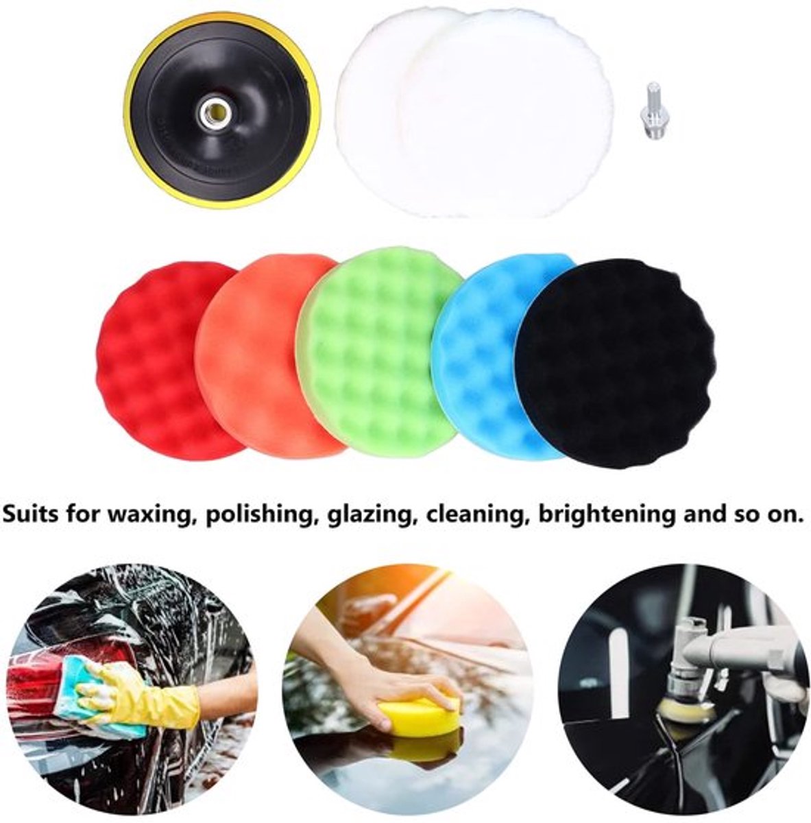 Polijstpad - 9-delige set - Eenvoudige montage - 150 mm diameter - Auto polijstspons - Geschikt voor boot en auto
