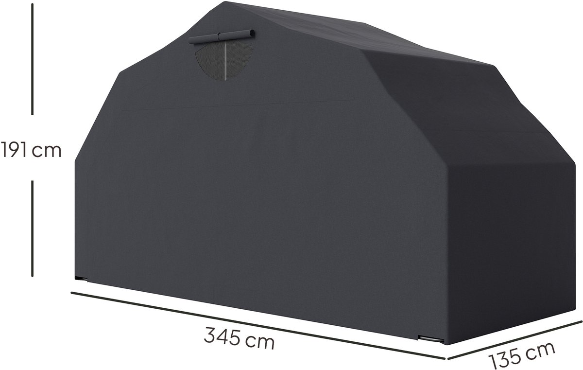 Motorhoes - opvouwbaar - voor buiten - waterdicht - winterbestendig - XXL 345 cm x 135 cm x 191 cm - zwart – foto 2