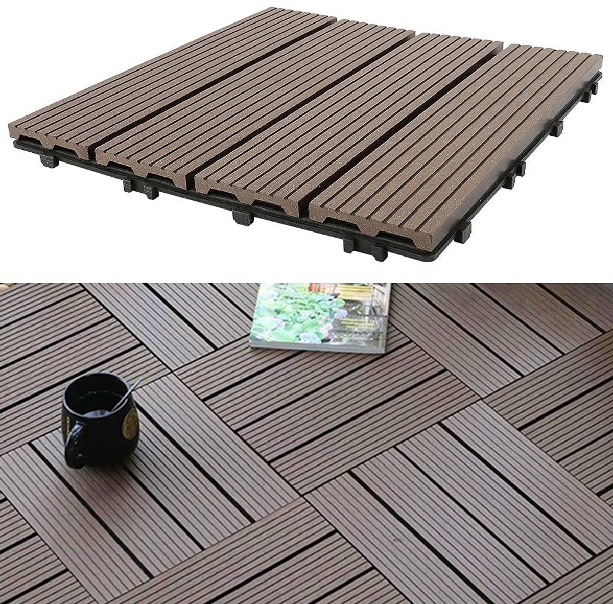 Composiet Terrastegels - WPC Vloertegels - Terras Aanleggen - Onderhoudsvrij & Duurzaam - 30x30cm 11 stuks - A-café