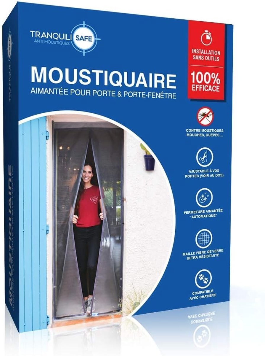 Magnetisch vliegengaas voor deur - Zwart - L 80/96 x H 207/215 cm - Verstelbaar glasvezel vliegengaas - Voor deuren en raamdeuren
