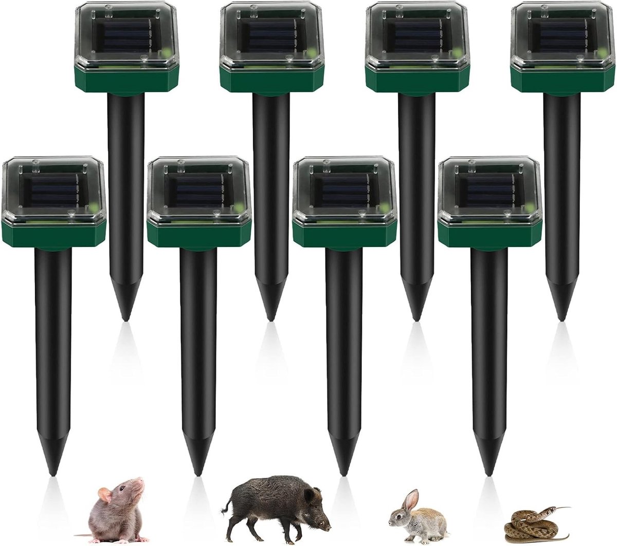 Marterverjager - Zilver - 8 Stuks - Ultrasone Solar Mollenverjager met IP65 - Voor Tuin en Gazon